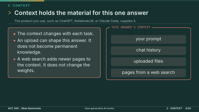 Slide 4. Context holds the material for this one answer