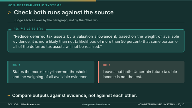 Slide 10. Check both runs against the source