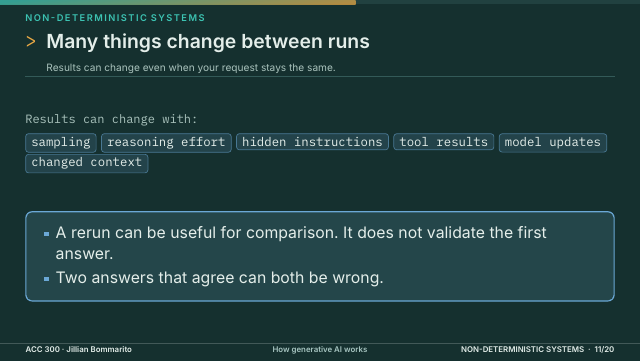 Slide 11. Many things change between runs