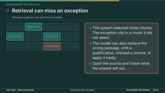 Slide 14. Retrieval can miss an exception