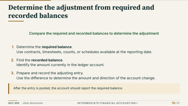 Slide 10. Determine the adjustment from required and recorded balances