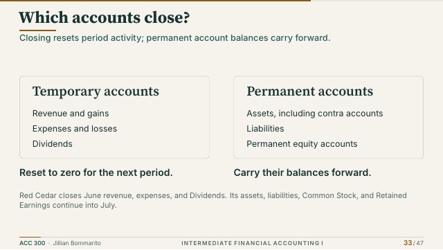 Slide 33. Which accounts close?
