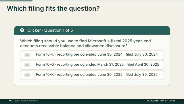 Slide 10. Which filing fits the question?