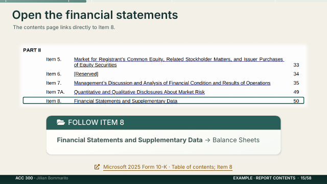 Slide 15. Open the financial statements