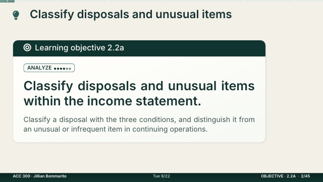 Slide 2. Classify disposals and unusual items