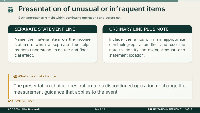 Slide 40. Presentation of unusual or infrequent items