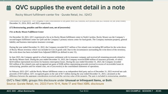 Slide 41. QVC supplies the event detail in a note