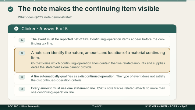 Slide 43. The note makes the continuing item visible