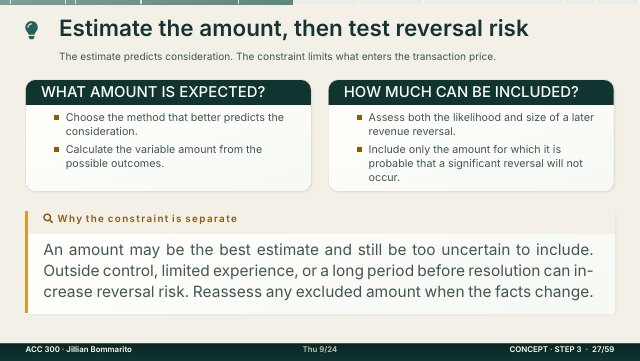 Slide 27. Estimate the amount, then test reversal risk