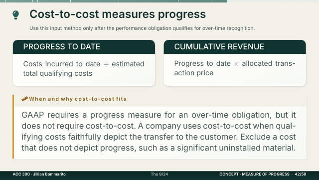 Slide 42. Cost-to-cost measures progress
