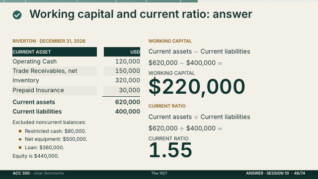 Slide 46. Working capital and current ratio: answer