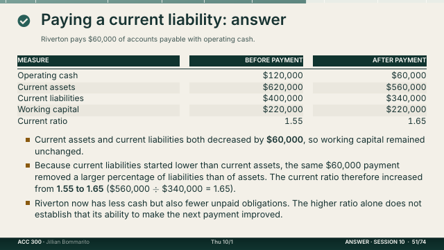 Slide 51. Paying a current liability: answer