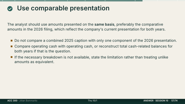 Slide 57. Use comparable presentation